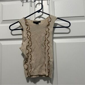 Cream Sleeveless Top with Brown Accents